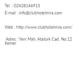 Club Hotel Mira iletiim bilgileri